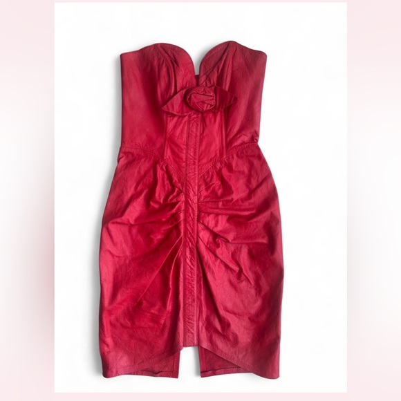 Karen Okada Vintage Red Leather Strapless Corset Midi Dress - XS - Picture 2 of 6